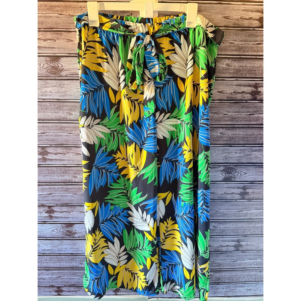 Zenobia Women's Wide-Leg Pants Size 3XL Tropical Leaf Pull-On Belt Flowy NWT